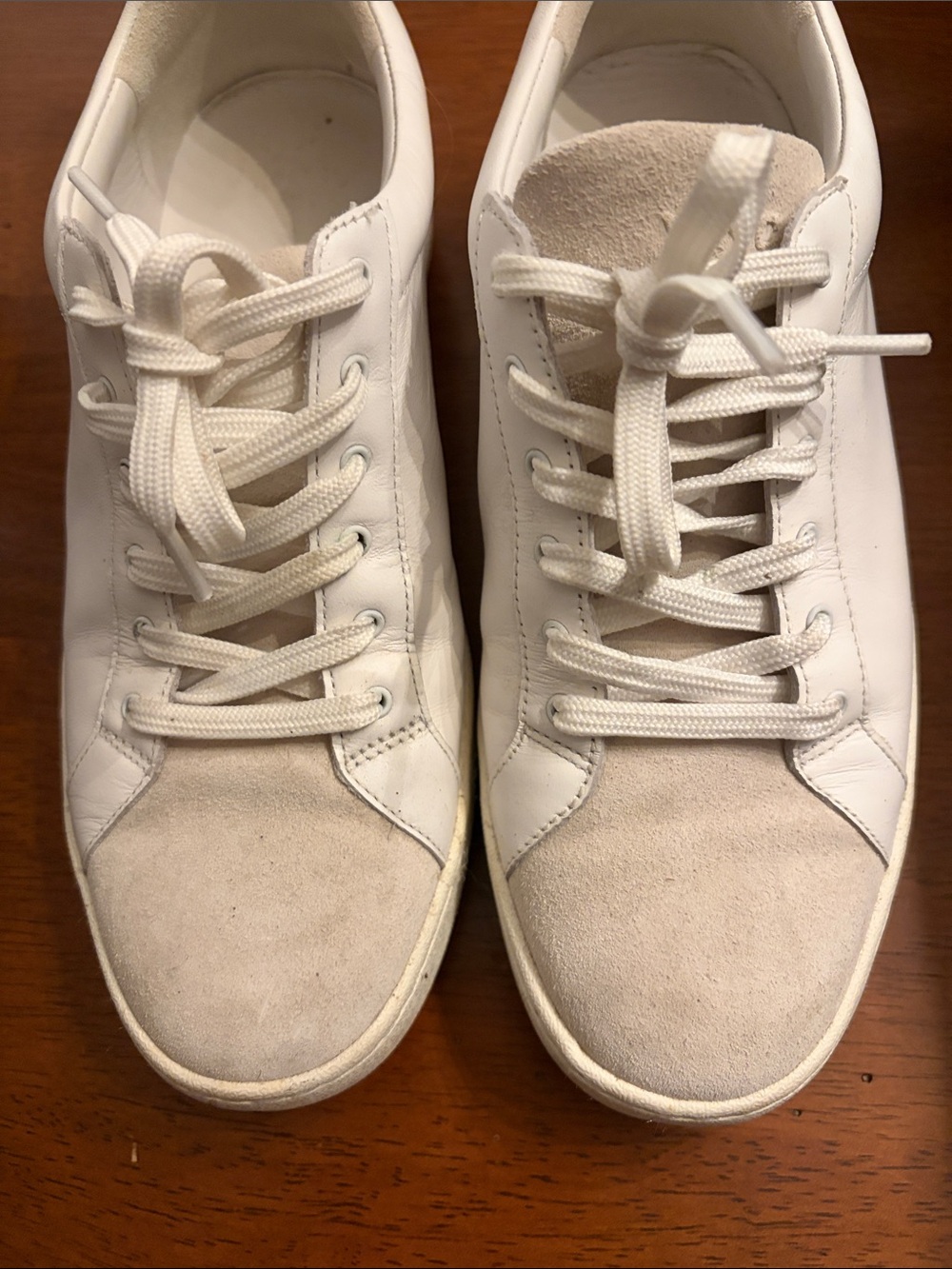 Vince White Leather & Suede Low-Top Sneakers